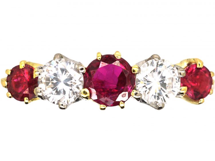 18ct Gold, Ruby & Diamond Five Stone Ring