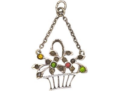 Edwardian Small Silver & Coloured Paste Giardinetto Pendant