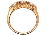 Victorian 18ct Gold Ring set with Three Natural Split Pearls with Rose Diamond Detail