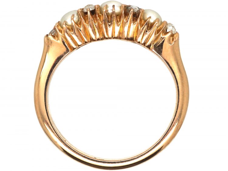Victorian 18ct Gold Ring set with Three Natural Split Pearls with Rose Diamond Detail