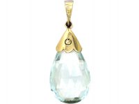 Art Deco 18ct Gold & Platinum, Aquamarine & Rose Diamond Pendant