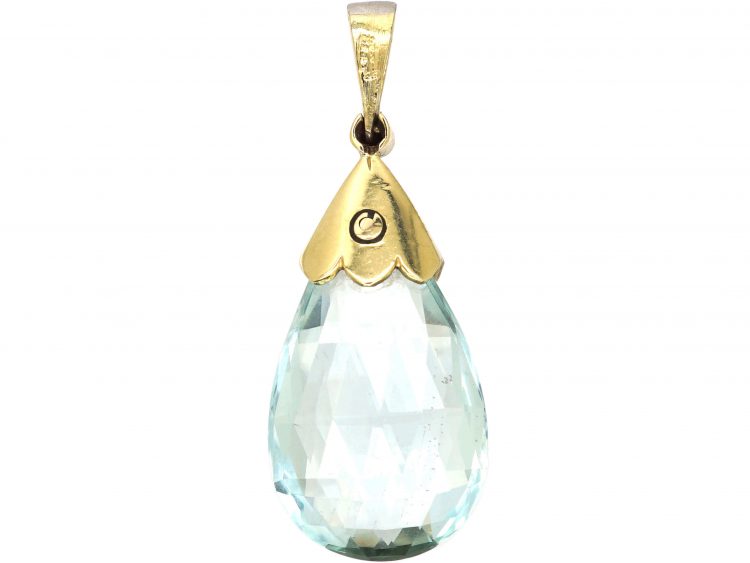 Art Deco 18ct Gold & Platinum, Aquamarine & Rose Diamond Pendant