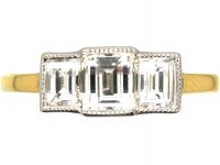 18ct Yellow & White Gold, Three Stone Rectangular Shaped Diamond Ring