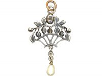 Edwardian Silver & Paste Giardinetti Pendant with Pearl Drop