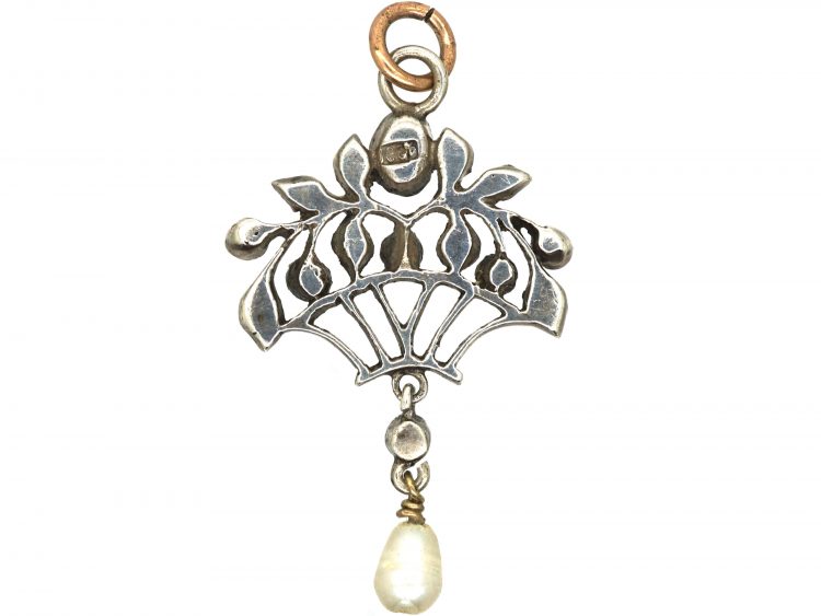 Edwardian Silver & Paste Giardinetti Pendant with Pearl Drop