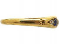 Victorian 18ct Gold Boat Shaped Ring set with Sapphires & Diamonds