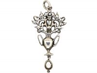 Edwardian Silver & Coloured Paste Flowers in Vase Pendant