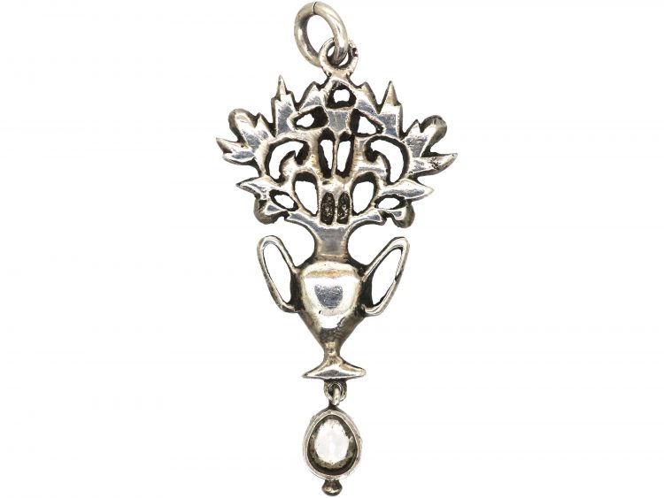 Edwardian Silver & Coloured Paste Flowers in Vase Pendant