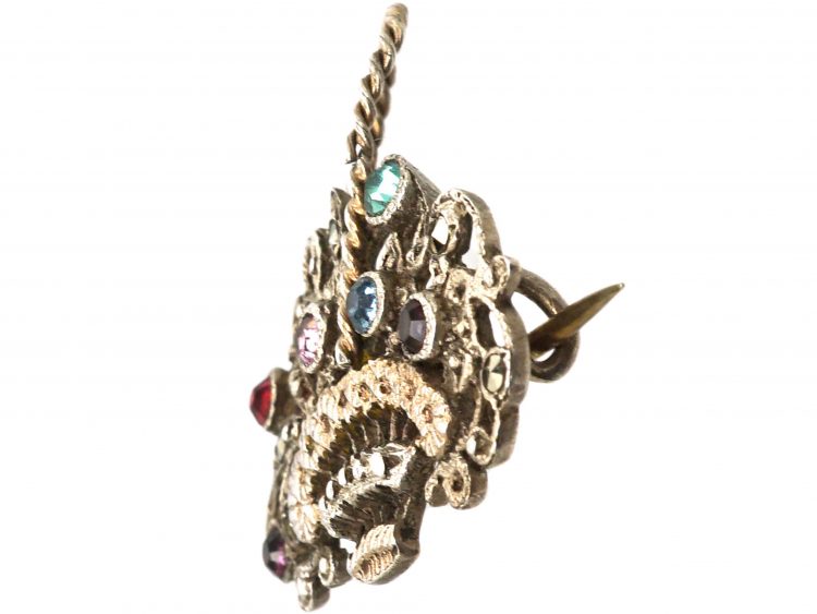 Edwardian Silver, Marcasite & Coloured Paste Giardinetti Brooch