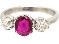 Early 20th Century Platinum, Ruby & Diamond Three Stone Ring
