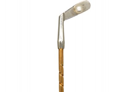 Edwardian 15ct Gold & Platinum, Gold Club Tie Pin set with a Natural Pearl