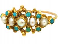 Regency 18ct Gold, Turquoise & Natural Split Pearl Ring