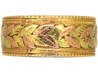 Victorian Three Colour 18ct Gold Wedding Ring with Laurel Leaf Motif