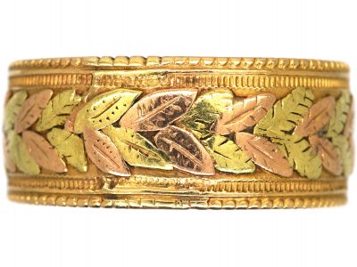 Victorian Three Colour 18ct Gold Wedding Ring with Laurel Leaf Motif