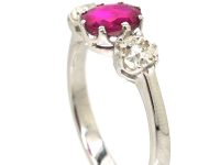 Early 20th Century Platinum, Ruby & Diamond Three Stone Ring