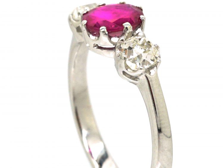 Early 20th Century Platinum, Ruby & Diamond Three Stone Ring