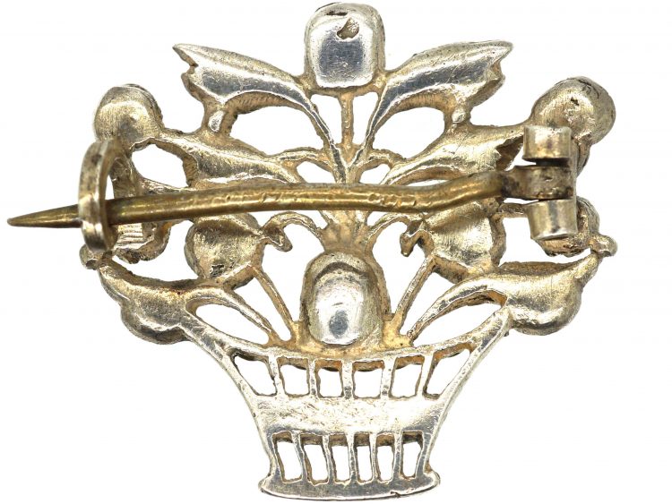 Edwardian Silver, Marcasite & Coloured Paste Giardinetti Brooch