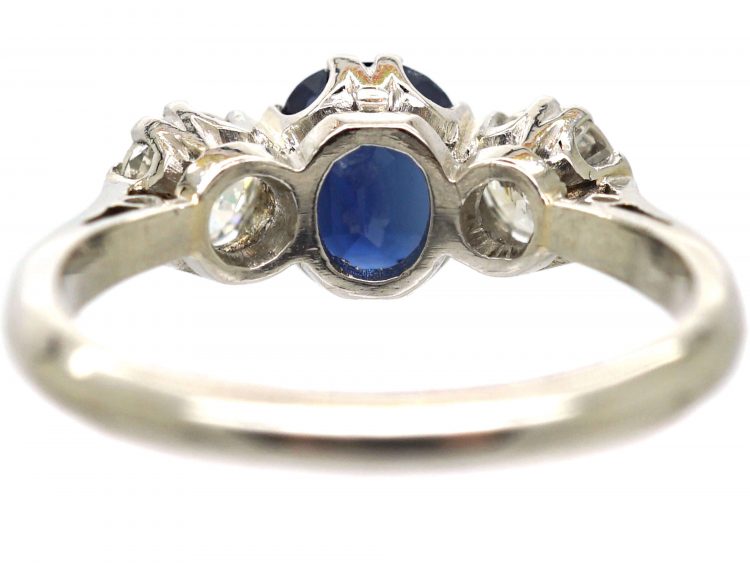 Art Deco Platinum, Sapphire & Diamond Three Stone Ring