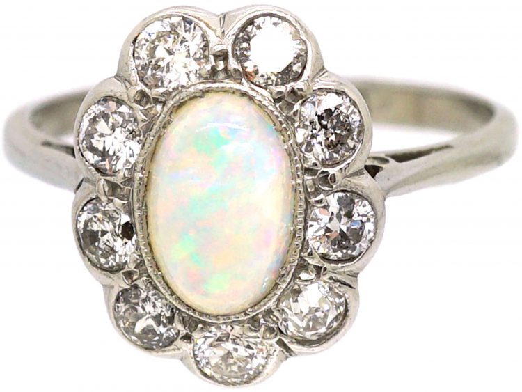 Early 20th Century Opal & Diamond Cluster Ring