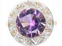 Art Deco 18ct Gold & Platinum, Rose de France Amethyst & Rose Diamond Ring