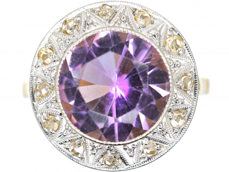 Art Deco 18ct Gold & Platinum, Rose de France Amethyst & Rose Diamond Ring
