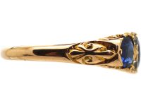 Edwardian 18ct Gold, Three Stone Sapphire & Diamond Carved Half Hoop Ring