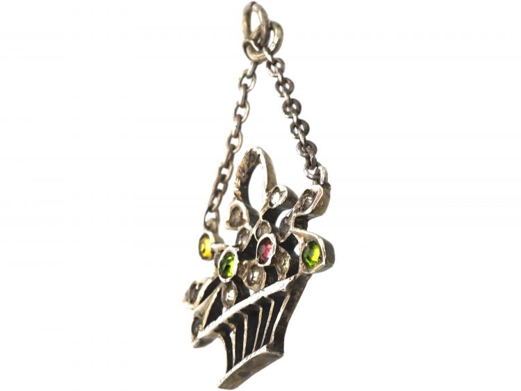 Edwardian Small Silver & Coloured Paste Giardinetto Pendant