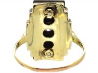Art Deco 14ct White & Yellow Gold Onyx & Three Stone Diamond Rectangular Shaped Ring
