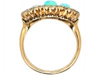 Early 20th Century 14ct Gold, Three Stone Opal Surrounded by Green Garnets & Diamonds Ring
