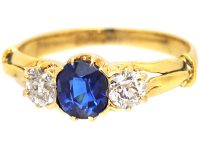 Edwardian 18ct Gold, Sapphire & Diamond Three Stone Ring
