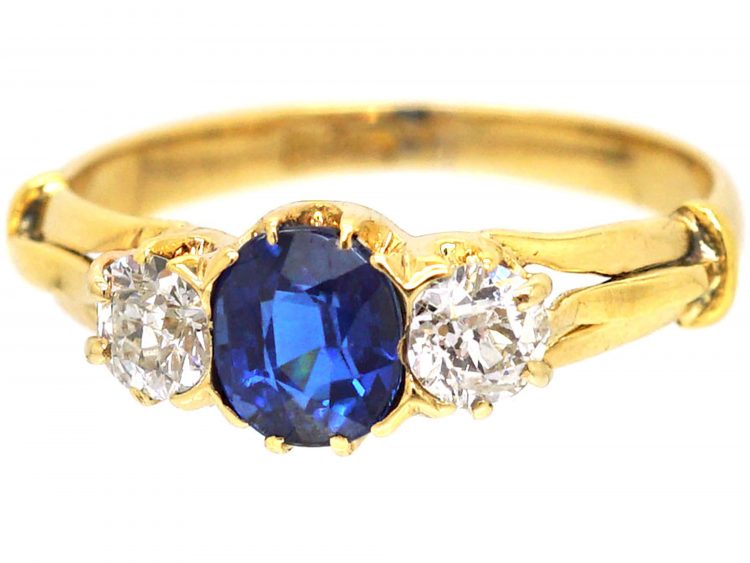 Edwardian 18ct Gold, Sapphire & Diamond Three Stone Ring