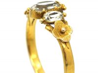 Regency 15ct Gold, Three Stone Aquamarine Ring with Flower Detail