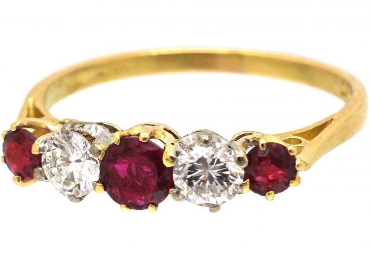 18ct Gold, Ruby & Diamond Five Stone Ring