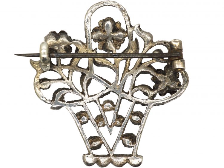 Edwardian Silver, Silver Gilt, Marcasite & Paste Giardinetti Brooch