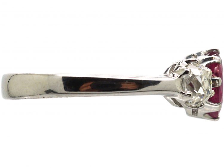 Early 20th Century Platinum, Ruby & Diamond Three Stone Ring