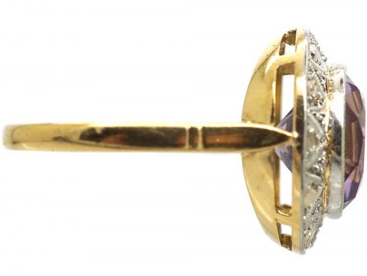 Art Deco 18ct Gold & Platinum, Rose de France Amethyst & Rose Diamond Ring