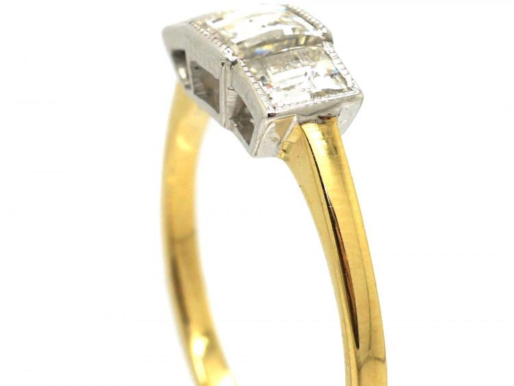 18ct Yellow & White Gold, Three Stone Rectangular Shaped Diamond Ring