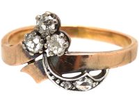 French Art Nouveau 18ct Gold & Diamond Three Leaf Clover Ring
