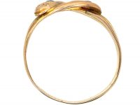 Victorian 15ct Gold Double Snake Ring set with a Ruby & Sapphire With Rose Diamond Eyes