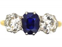Early 20th Century 18ct Gold, Sapphire & Diamond Three Stone Ring
