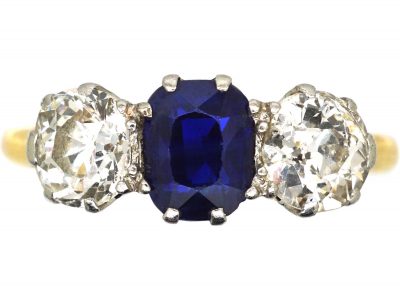 Early 20th Century 18ct Gold, Sapphire & Diamond Three Stone Ring