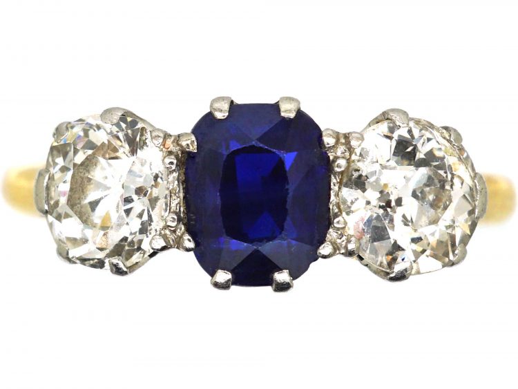 Early 20th Century 18ct Gold, Sapphire & Diamond Three Stone Ring