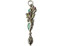 Edwardian Silver & Coloured Paste Flowers in Vase Pendant