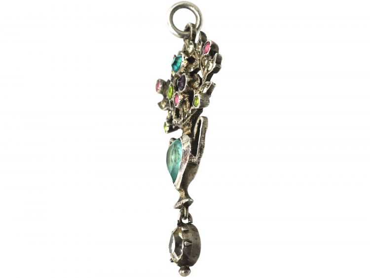 Edwardian Silver & Coloured Paste Flowers in Vase Pendant
