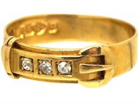 Victorian 18ct Gold Buckle Ring set with Three Diamonds