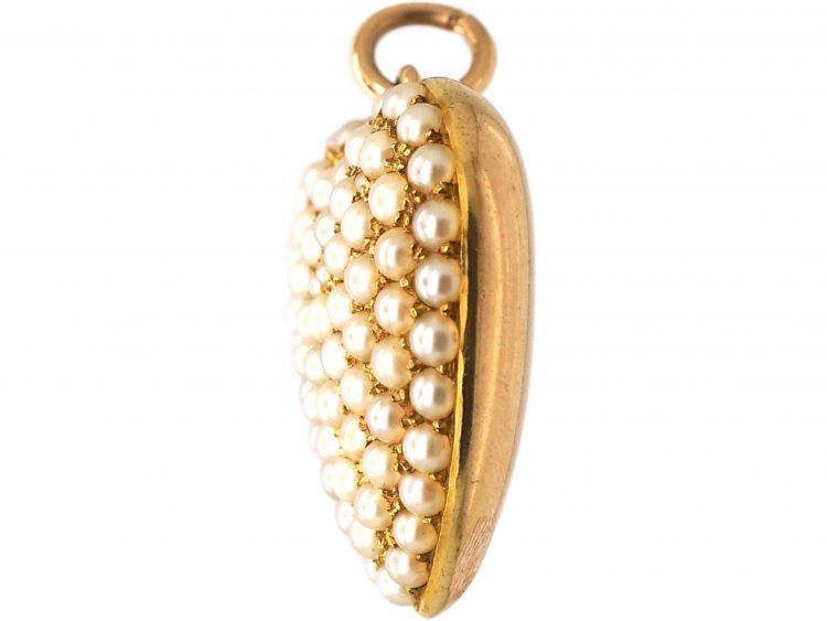 Edwardian 15ct Gold, Large Pave Set Natural Split Pearl Heart Shaped Pendant