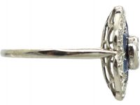 Art Deco Platinum, Sapphire & Diamond Geometric Flower Ring