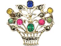 Edwardian Silver, Marcasite & Coloured Paste Giardinetti Brooch