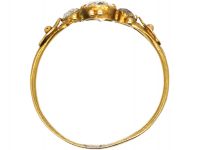 Regency 15ct Gold, Three Stone Aquamarine Ring with Flower Detail