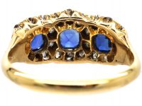 Victorian 18ct Gold, Sapphire & Diamond Triple Cluster Ring